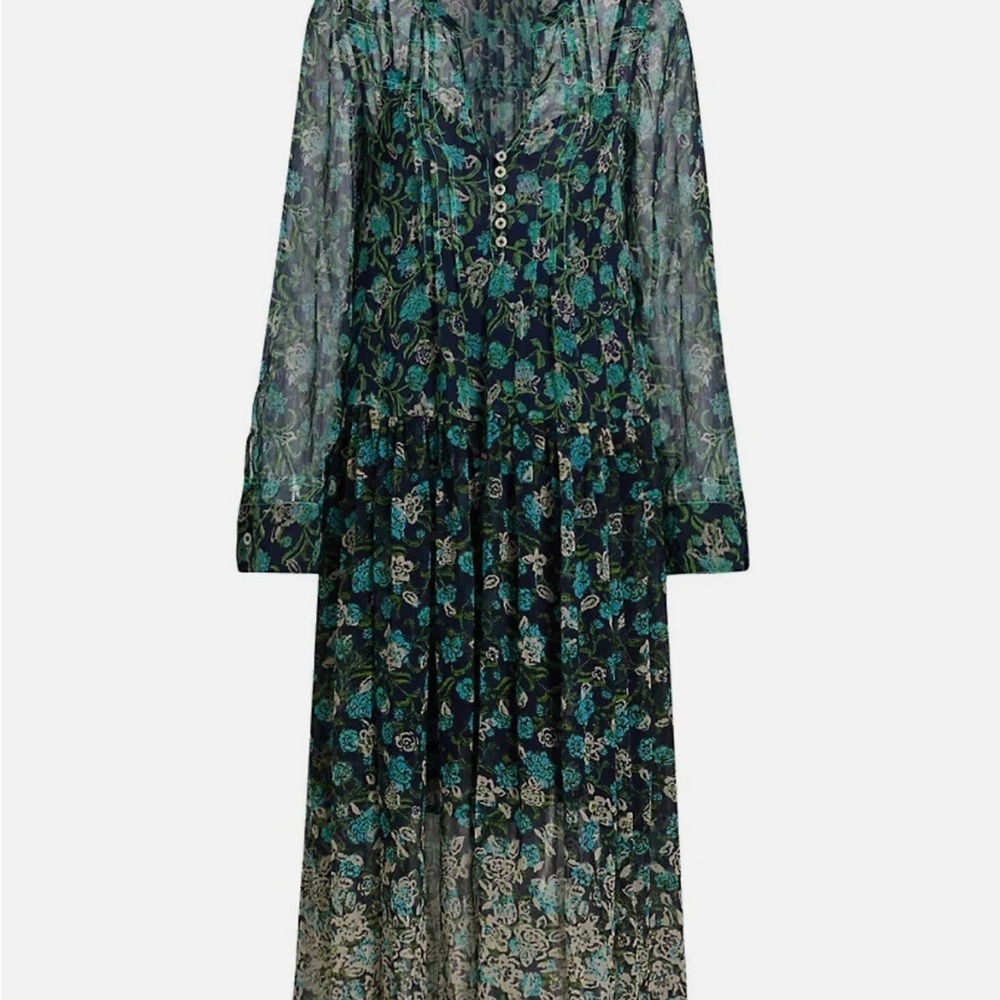 FREE PEOPLE Floral Navy and Teal Sheer Women's Maxi Dress - Picture 2 of 5